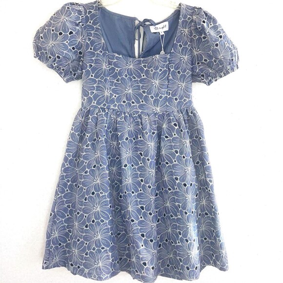 BRIGHT THE LABEL S 100% Cotton Embroidered Eyelet Blue Fit & Flare Dress Lace - Picture 1 of 6